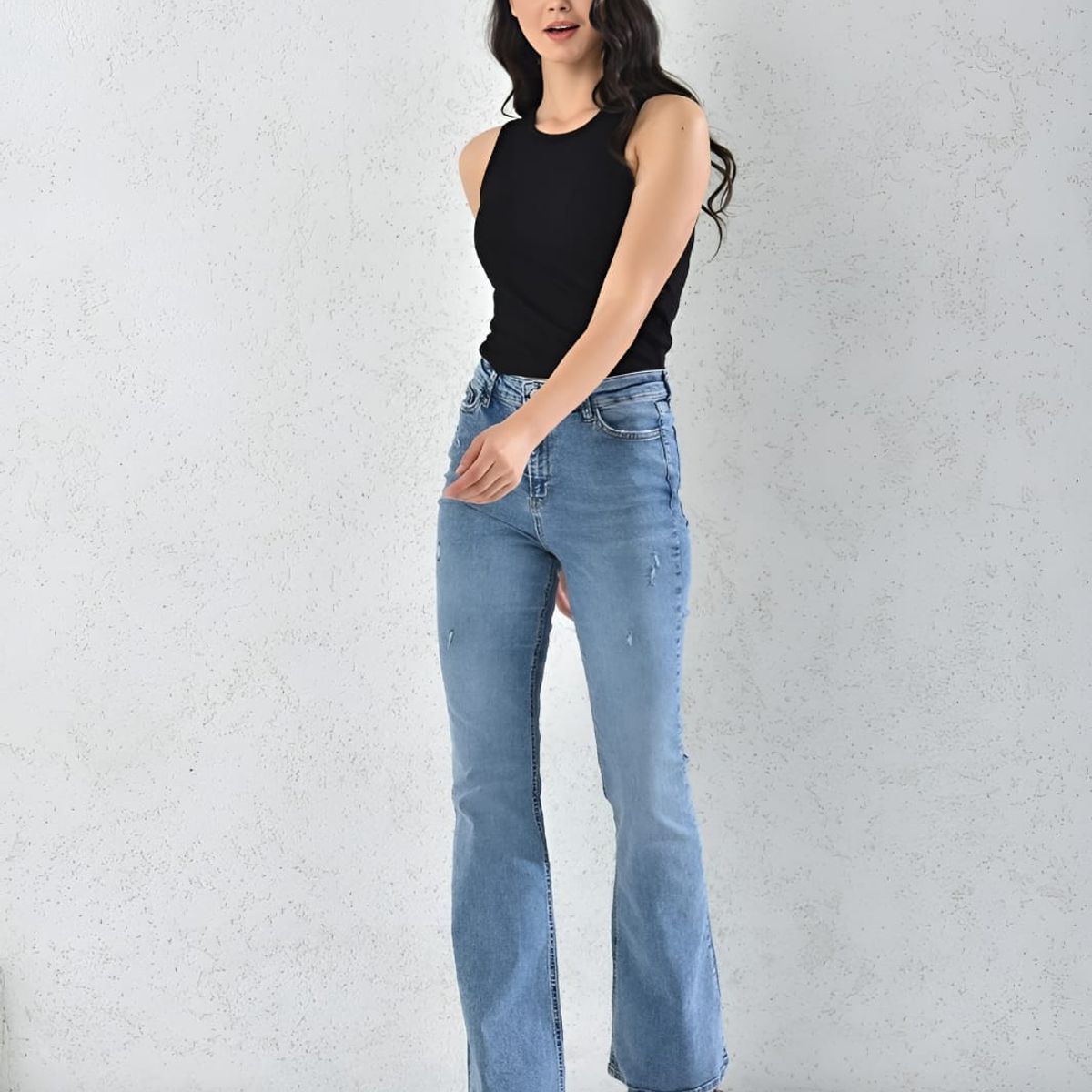 MROTTO - Pantalon Vaquero Jeans Mujer Azul Tiro Alto