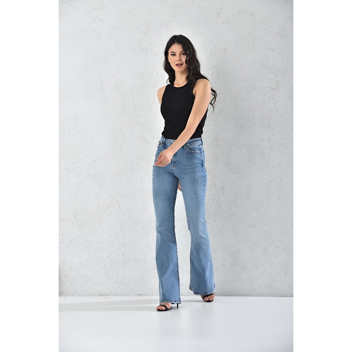 MROTTO - Pantalon Vaquero Jeans Mujer Azul Tiro Alto