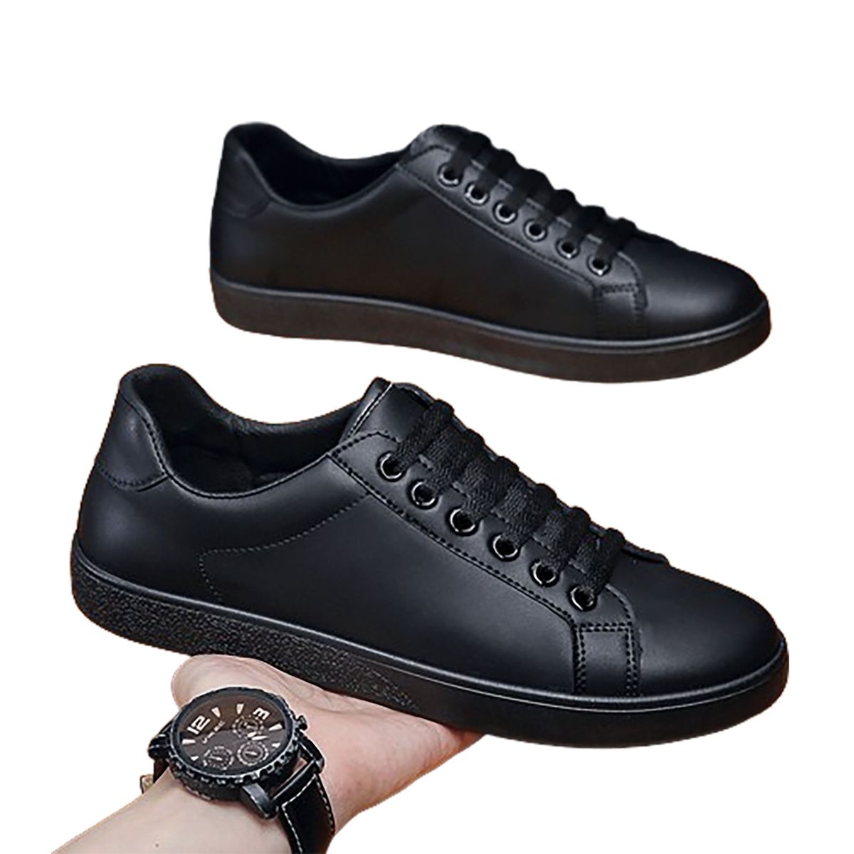 KEEJOIN - Zapatos casuales de estilo coreano para hombres todo negro