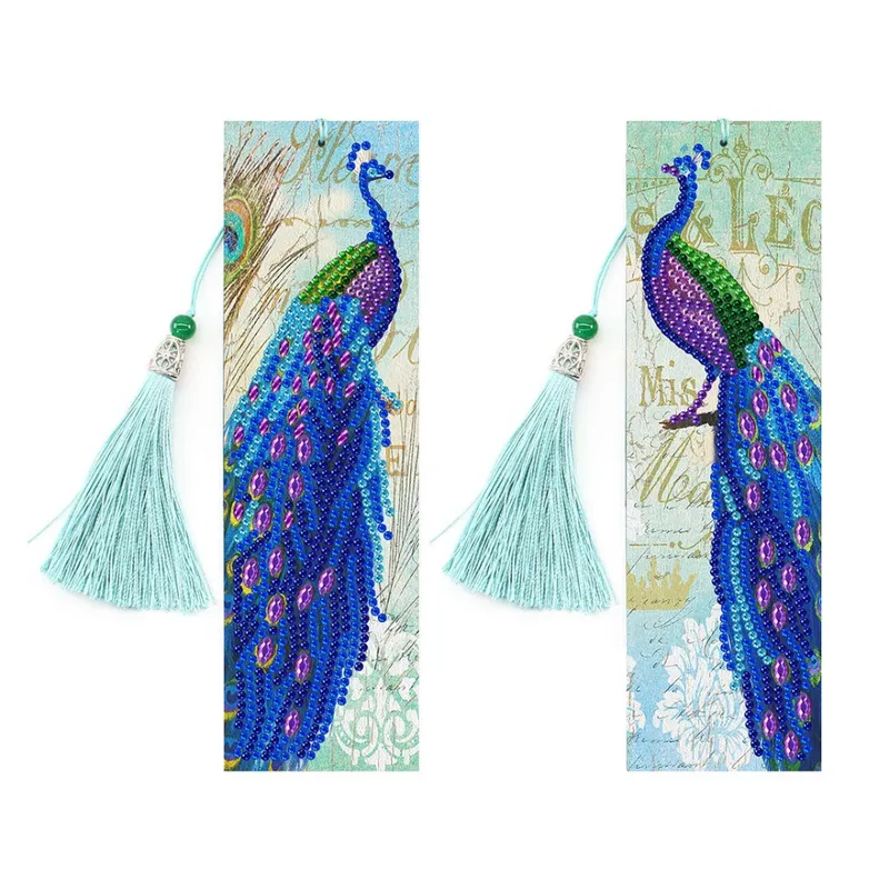 ARTE CONSENTIDO - PINTURA CON DIAMANTES 2 MARCADORES DE LIBRO PAVO REAL