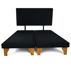 GENERICO - Base Cama Europea 2 PL Con Respaldo Negro Liso BOX 200X150