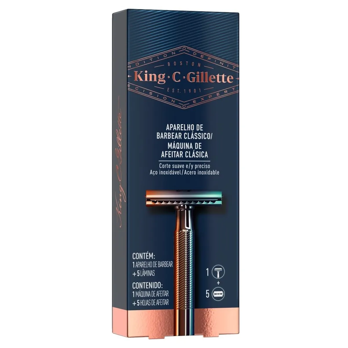 GILLETTE - Máquina De Afeitar Clásica Gillette King C + 5 Navajas