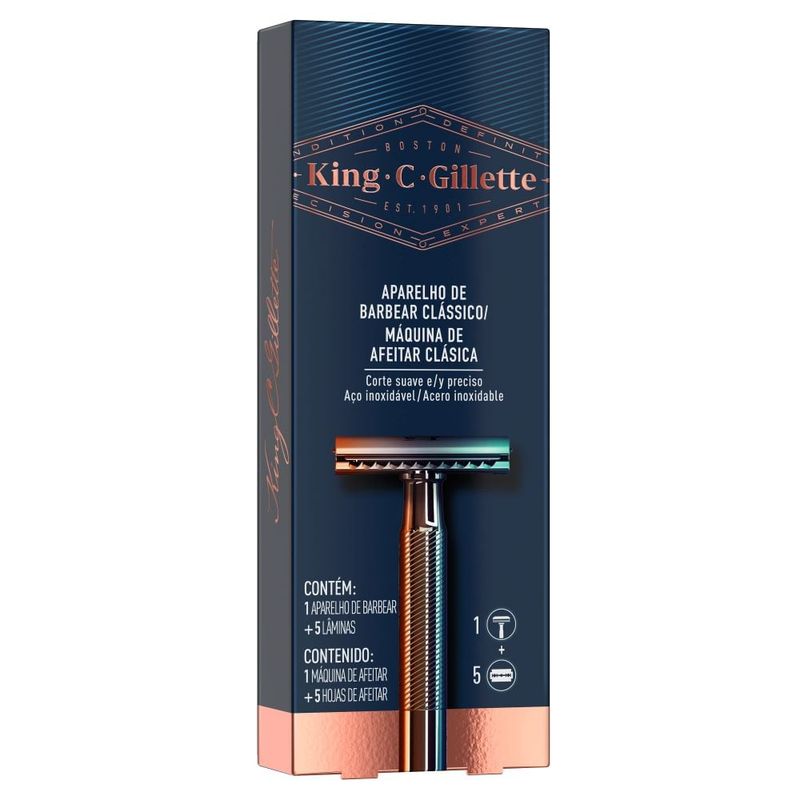 GILLETTE - Máquina De Afeitar Clásica Gillette King C + 5 Navajas