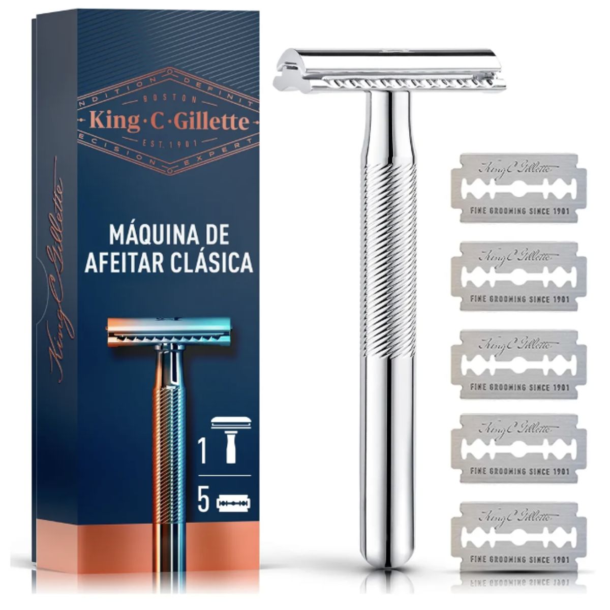 GILLETTE - Máquina De Afeitar Clásica Gillette King C + 5 Navajas