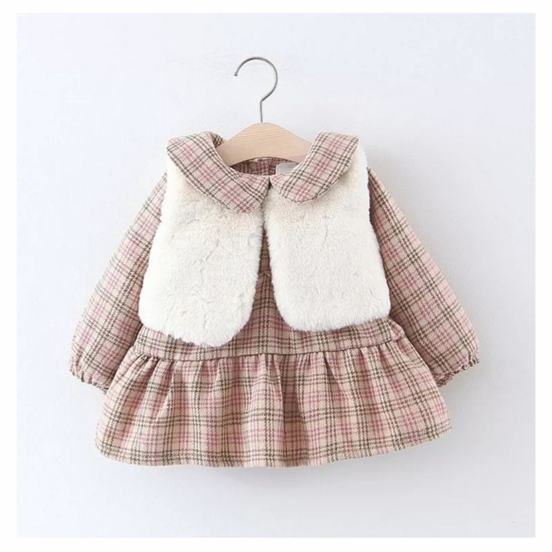 GENERICO - Vestido bebé niña escocés invierno con chaqueta