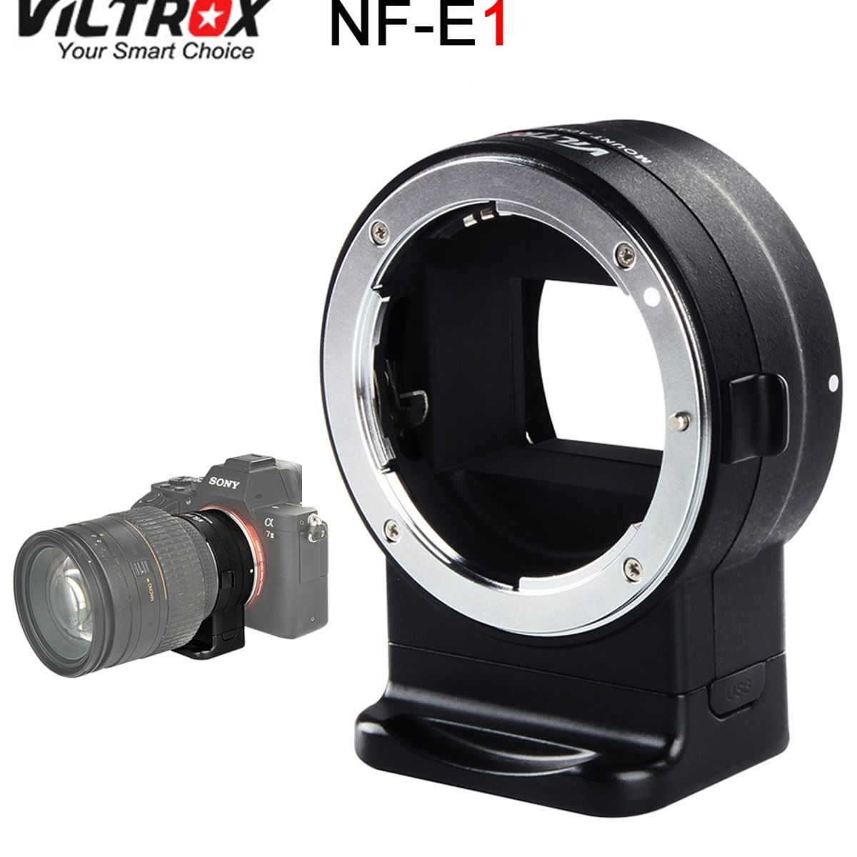 GENERICO - ADAPTADOR MONTURA VILTROX NF-E1 AUTOFOCO LENTES NIKON EN CÁMARA SONY MONTURA E