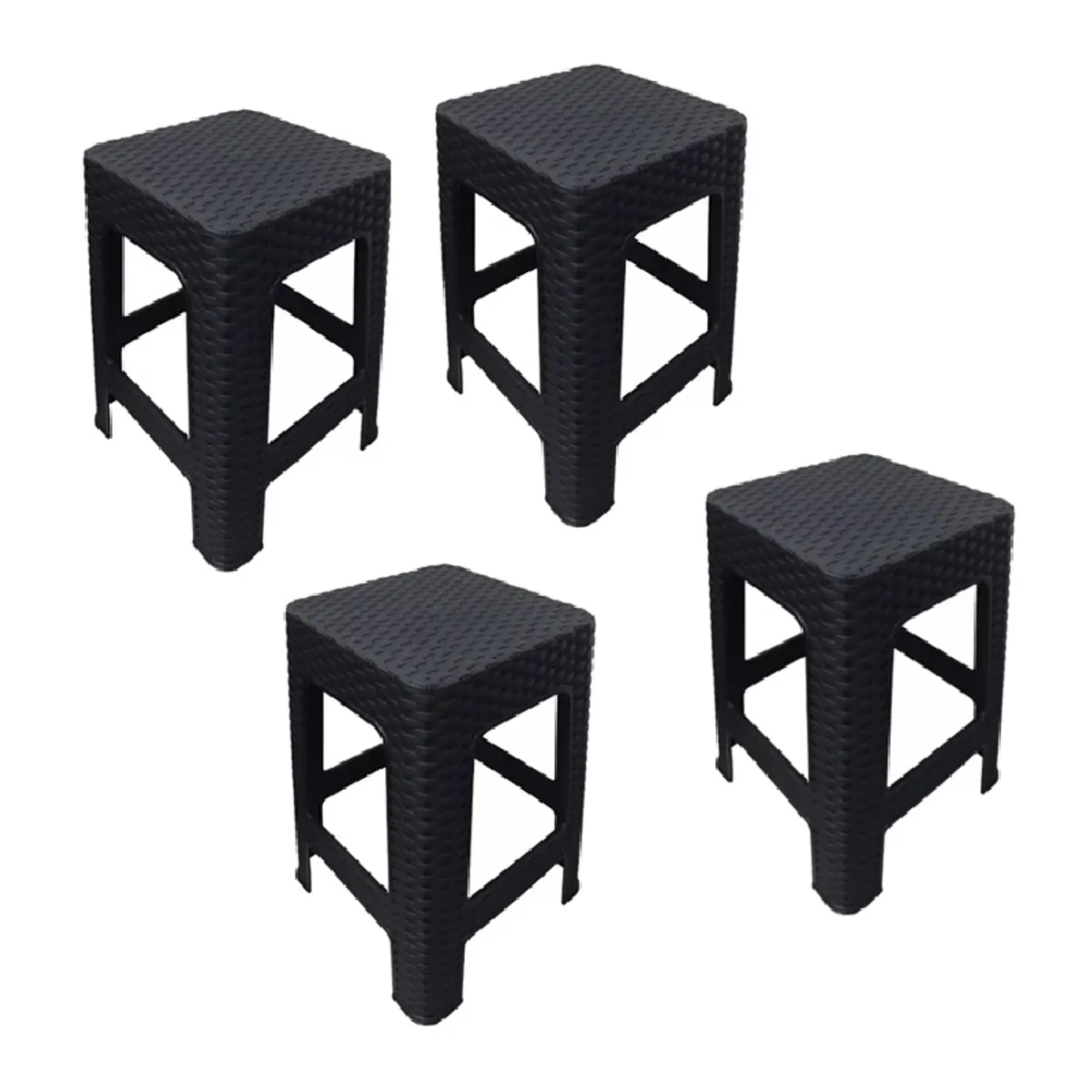 GENERICO - Piso Banco Rattan Plastico Pack 4 Unidades Negro