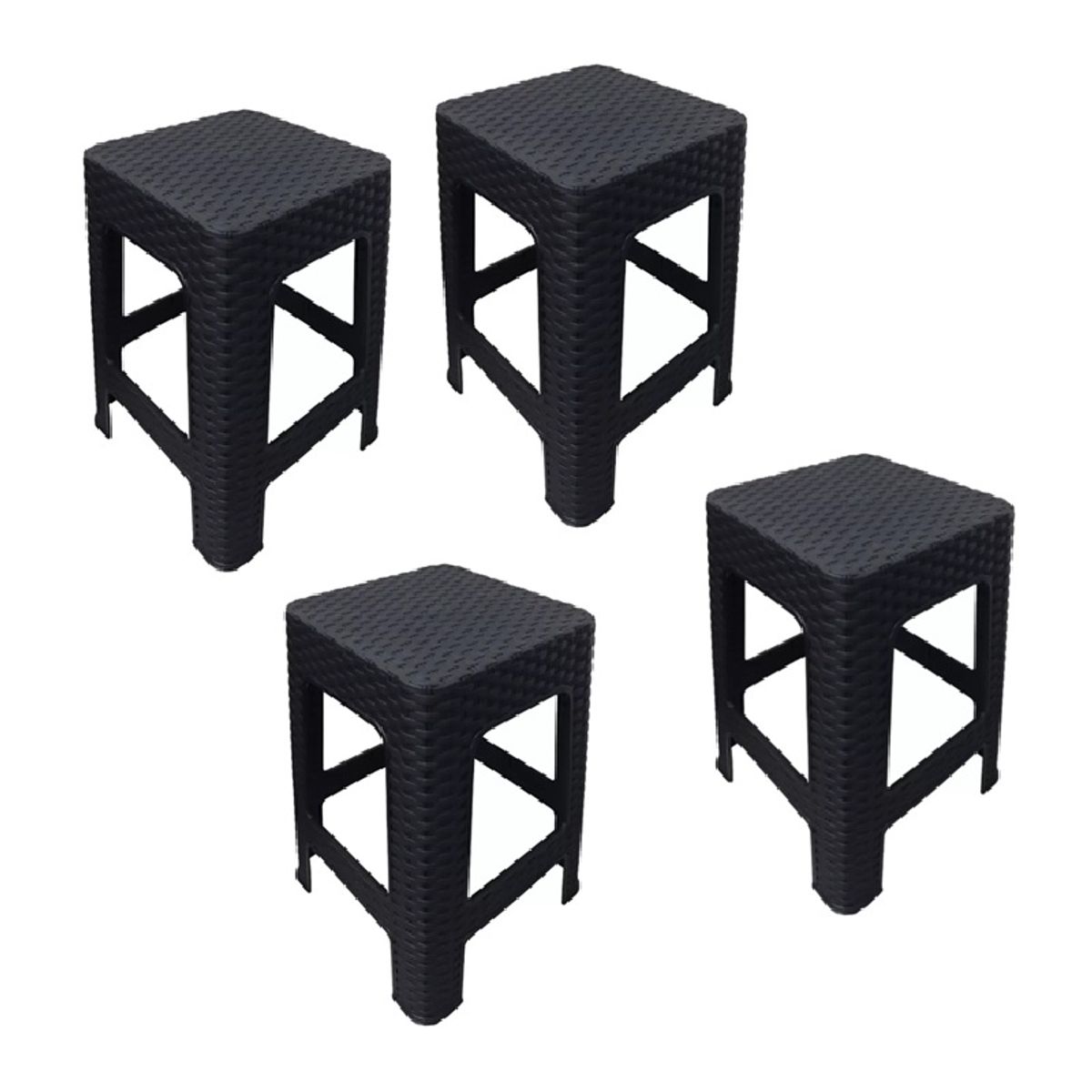 GENERICO - Piso Banco Rattan Plastico Pack 4 Unidades Negro