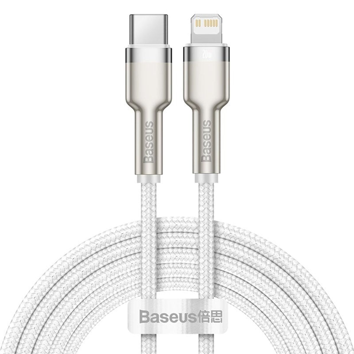 BASEUS - Cable Carga Rápida Metálico Baseus Tipo-C a Lightning de 200 cm 20W Blanco