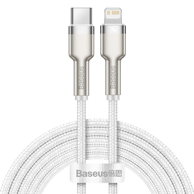 BASEUS - Cable Carga Rápida Metálico Baseus Tipo-C a Lightning de 200 cm 20W Blanco