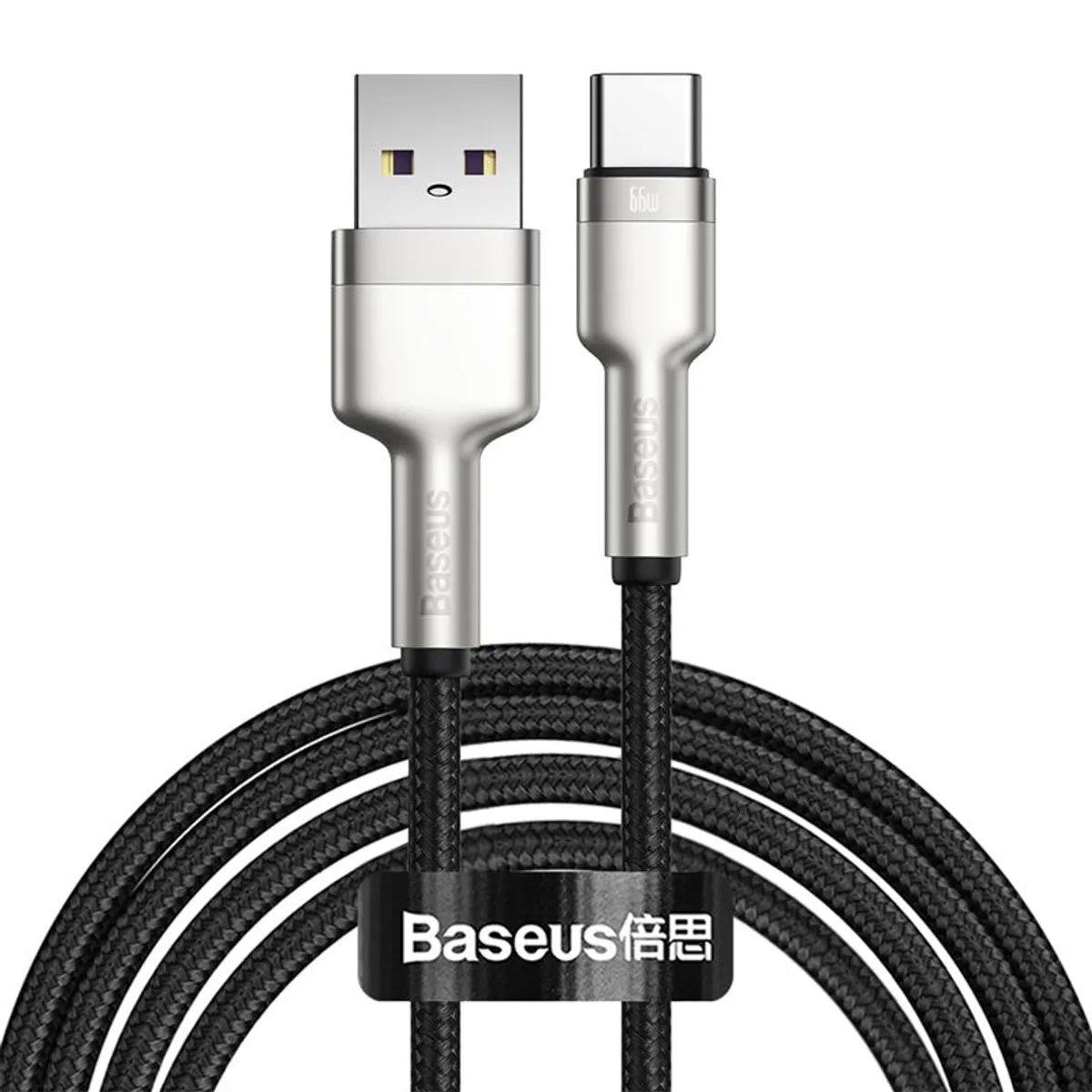 BASEUS - Cable Carga Rápida Metálico Baseus USB a Tipo-C de 200 cm 66W Negro