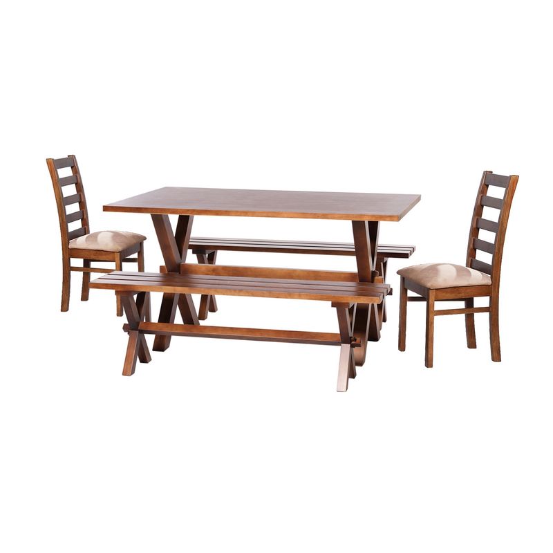 LATAM HOME - JUEGO DE COMEDOR SEVILLA 2 SILLAS BURGOS + 2 BANCAS TELA VELVET BEIGE
