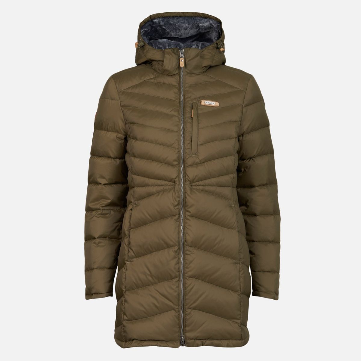 LIPPI - Chaqueta Mujer Quilca Down Long Hoody Jacket Oliva Oscuro Lippi