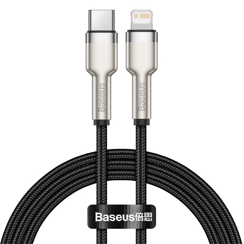 BASEUS - Cable Carga Rápida Metálico Baseus Tipo-C a Lightning 100 cm 20W Negro