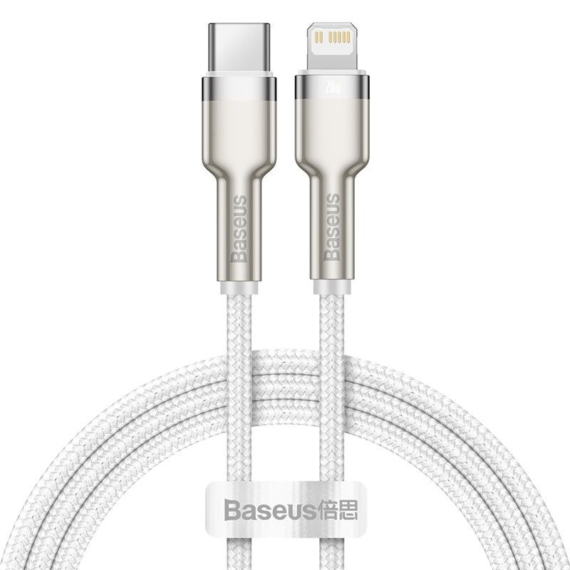 BASEUS - Cable Carga Rápida Metálico Baseus TipoC a Lightning 100 cm 20W Blanco