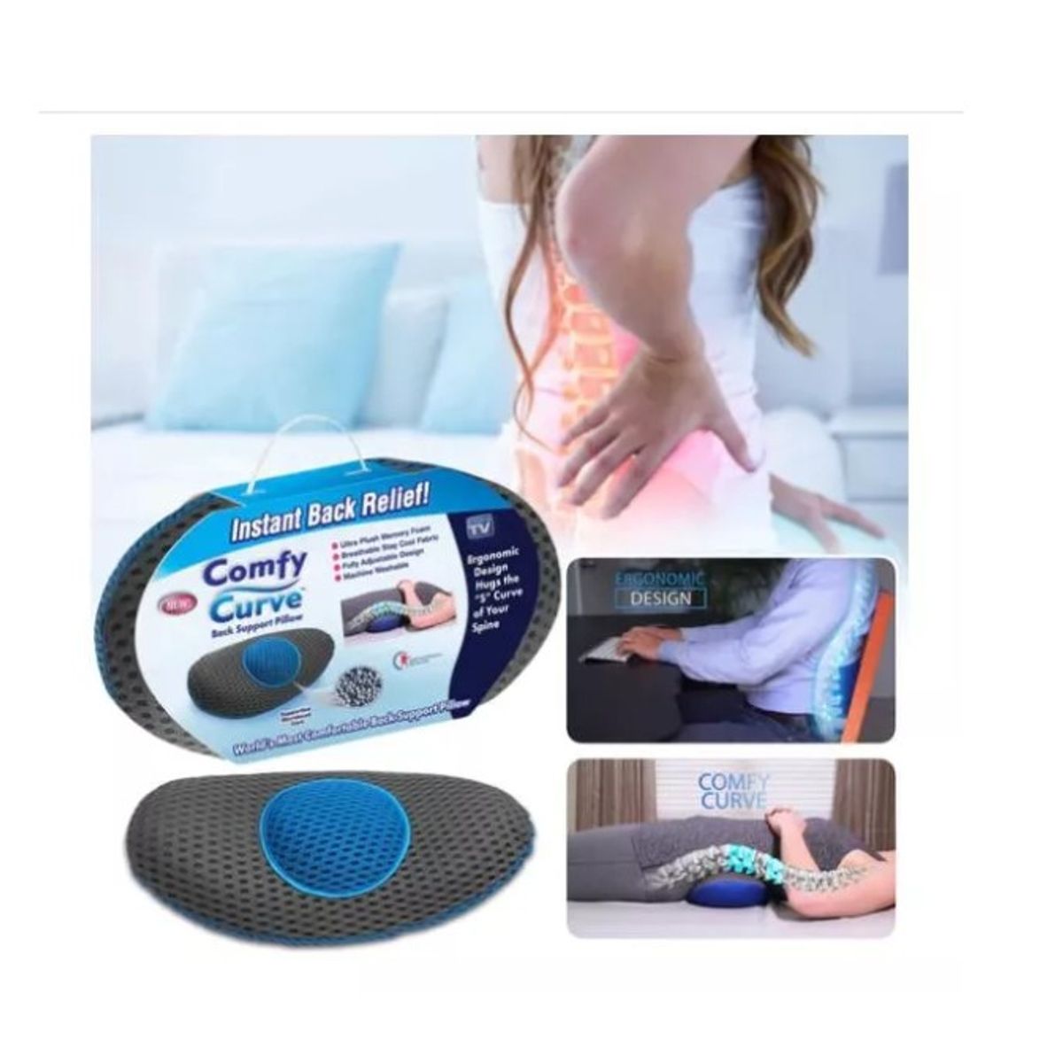 GENERICO - Almohada De Apoyo Lumbar Y Espalda Alivia Dolor Viscoelastic