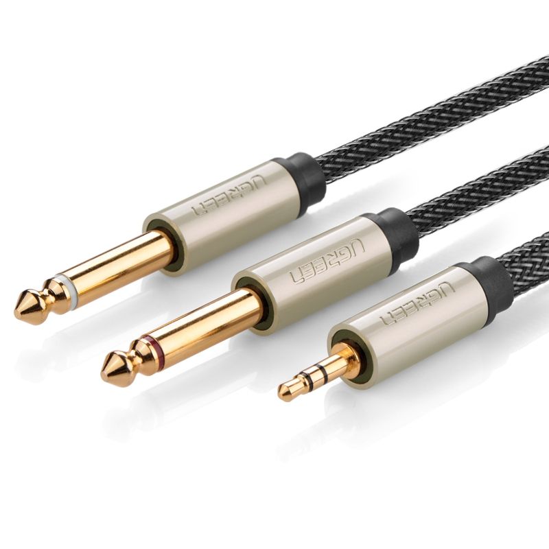 UGREEN - Cable de Audio Plug Estéreo 3.5mm a 2Plug 6.3mm Mono 2 Metros Gris  AV126