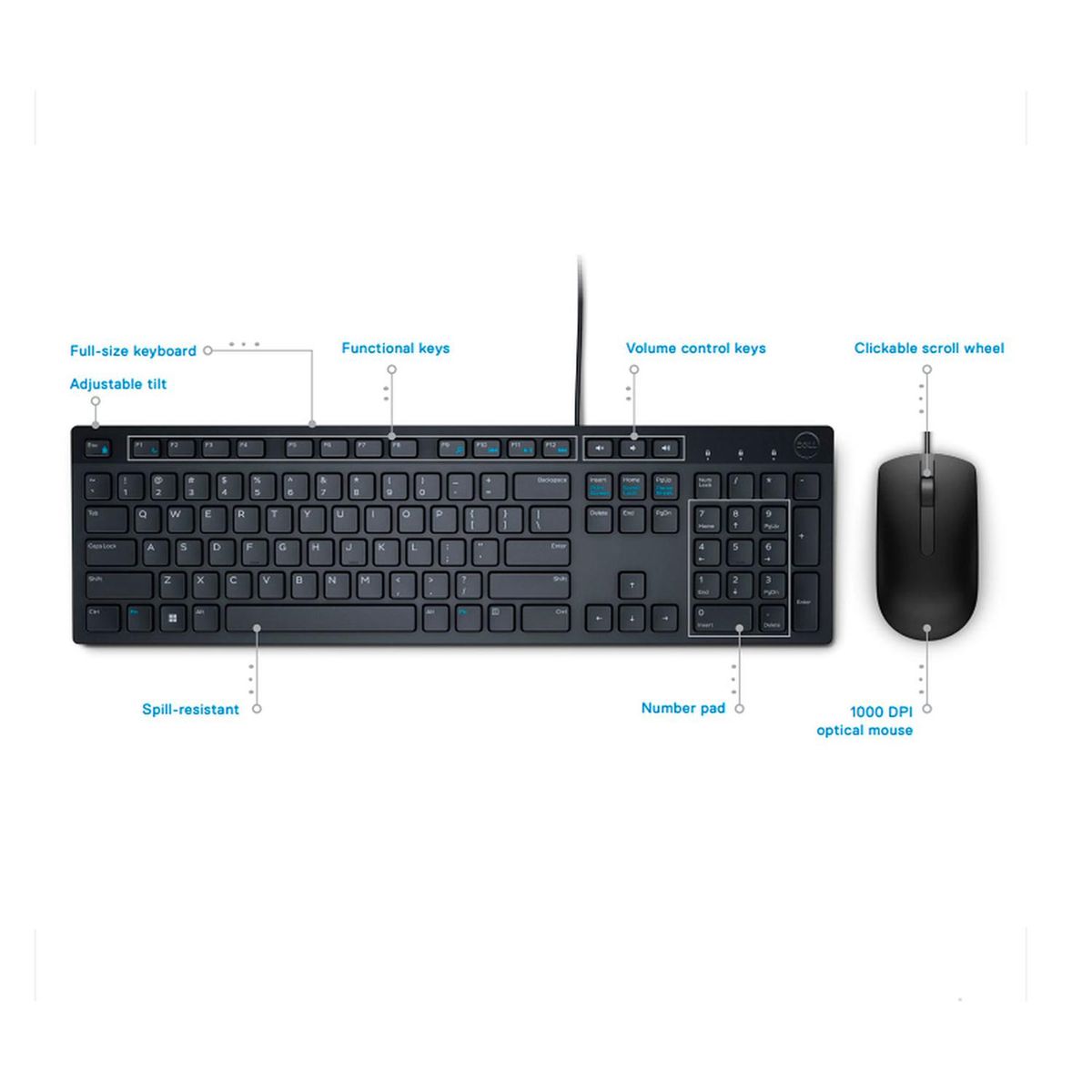 DELL - Kit Teclado + Mouse Dell Km300c Alambrico 105 Teclas Español