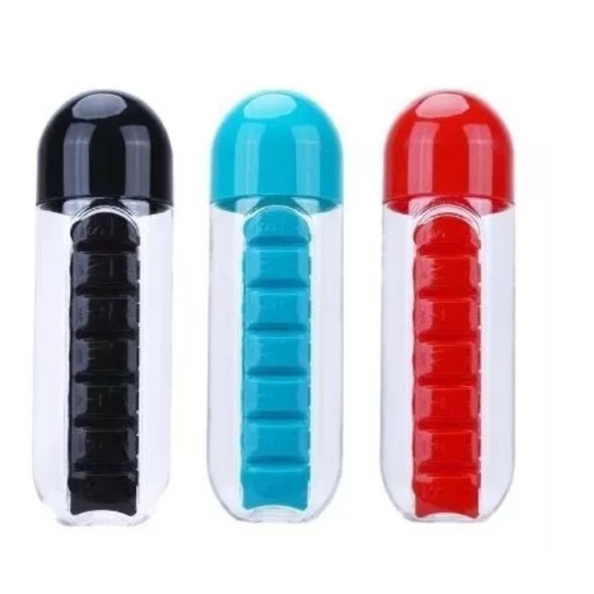 GENERICO - Botella Agua 600 Ml + Pastillero Organizador De Pastillas Rojo