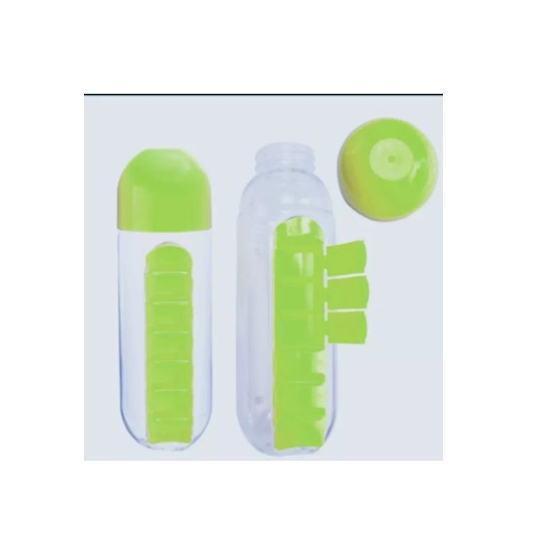 GENERICO - Botella De Agua 600ml + Pastillero Organizador De Pastillas Verde