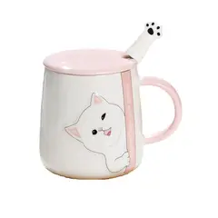 GENERICO - Tazón Mug Con Diseños De Gatos Incluye Tapa Y Cuchara