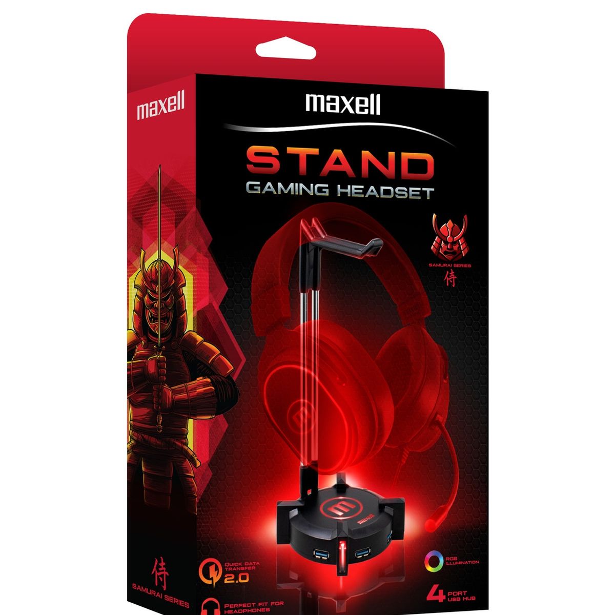 MAXELL - Soporte Stand Maxell Base Para Audifonos Gamer Rgb Hub Con 4 Usb