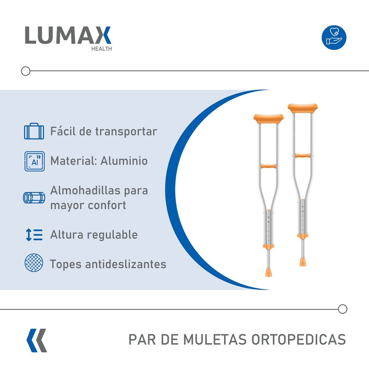 LUMAX - Par Muletas Ortopedicas de Aluminio Altura Regulable