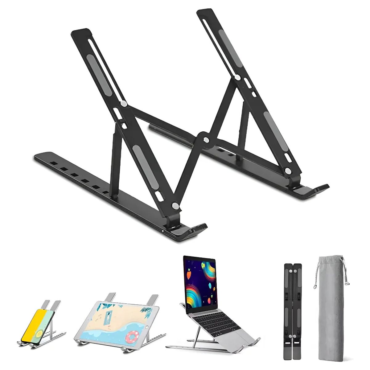 GENERICO - Soporte Para Computadora Base Metálica Porta Notebook Mac Color Negro Mate