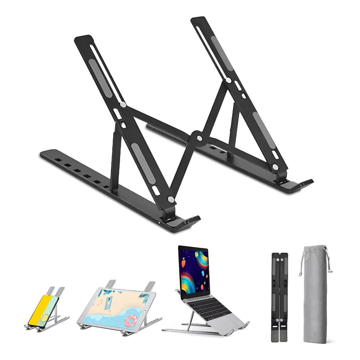 GENERICO - Soporte Para Computadora Base Metálica Porta Notebook Mac Color Negro Mate