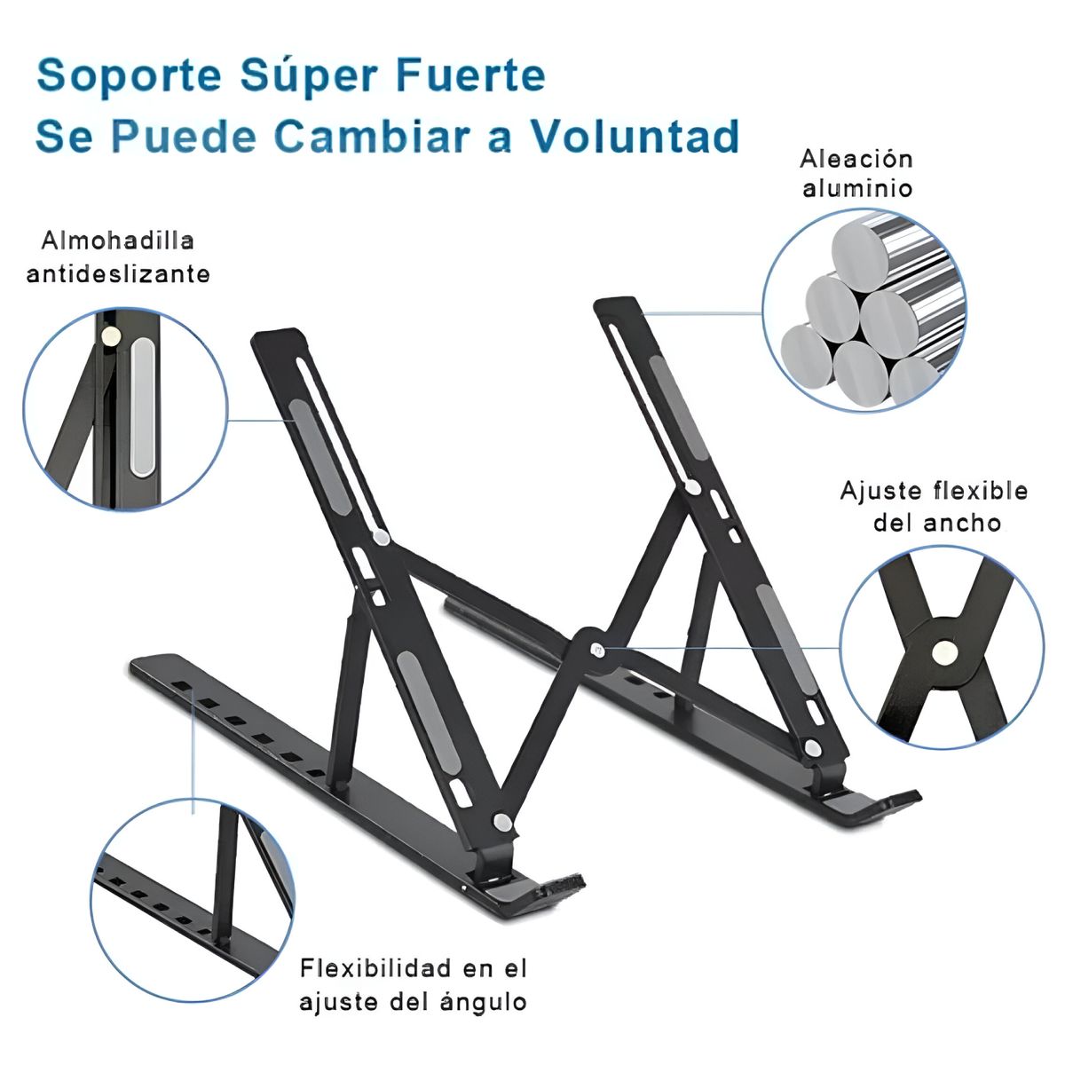GENERICO - Soporte Para Computadora Base Metálica Porta Notebook Mac Color Negro Mate