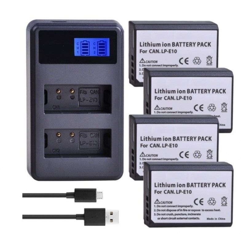 GENERICO - 4 LP-E10 BATERÍA + CARGADOR DOBLE ALTERNATIVO CANON T3 T5 T6 T7 T100