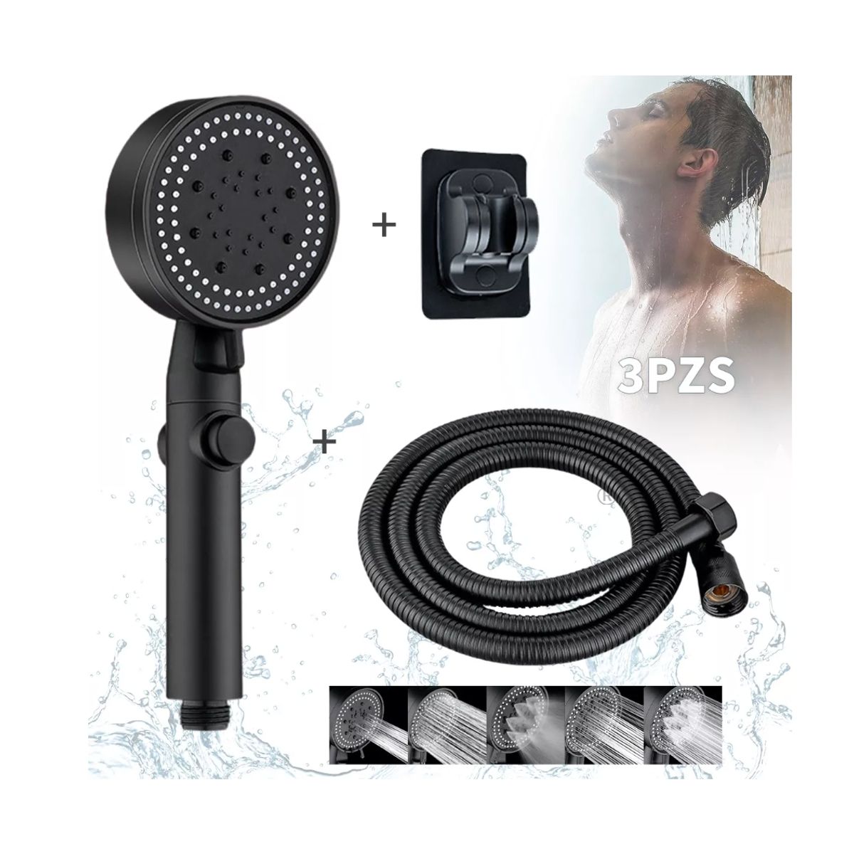 GENERICO - Kit Manguera Flexible Y Ducha Challa 1.5 Metros + Soporte