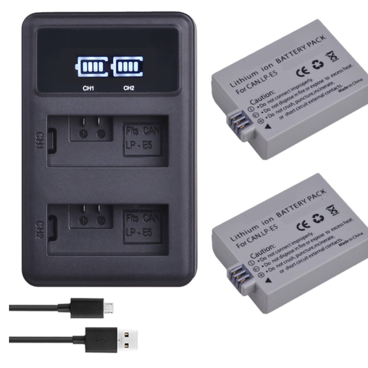 GENERICO - 2 BATERÍAS LP-E5 + CARGADOR DOBLE LC-E5 ALTERNATIVO CANON