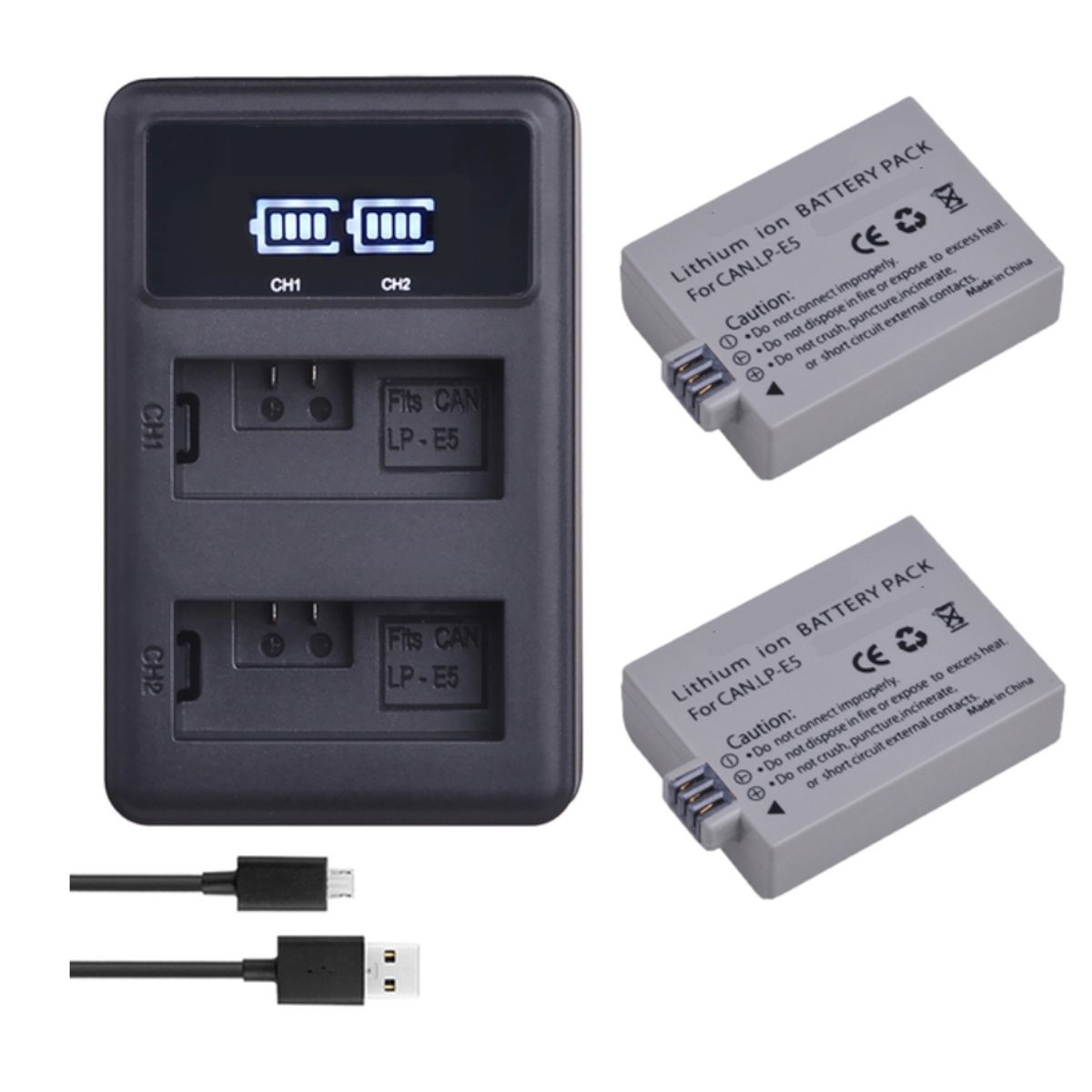 GENERICO - 2 BATERÍAS LP-E5 + CARGADOR DOBLE LC-E5 ALTERNATIVO CANON