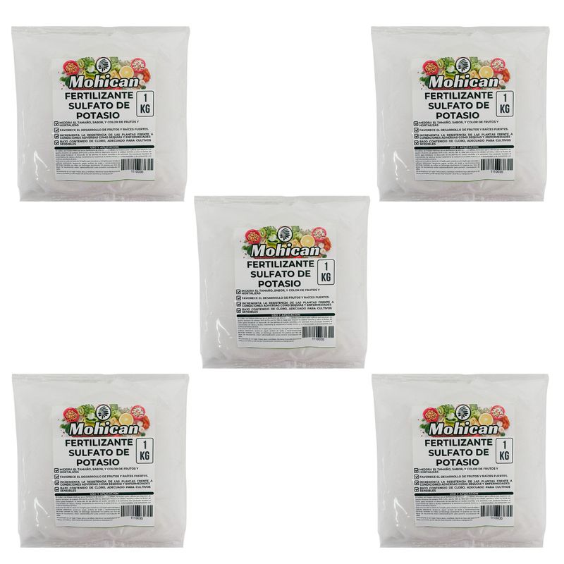 MOHICAN - PROMO 5 X FERTILIZANTE SULFATO DE POTASIO MOHICAN BOLSA 1 KG