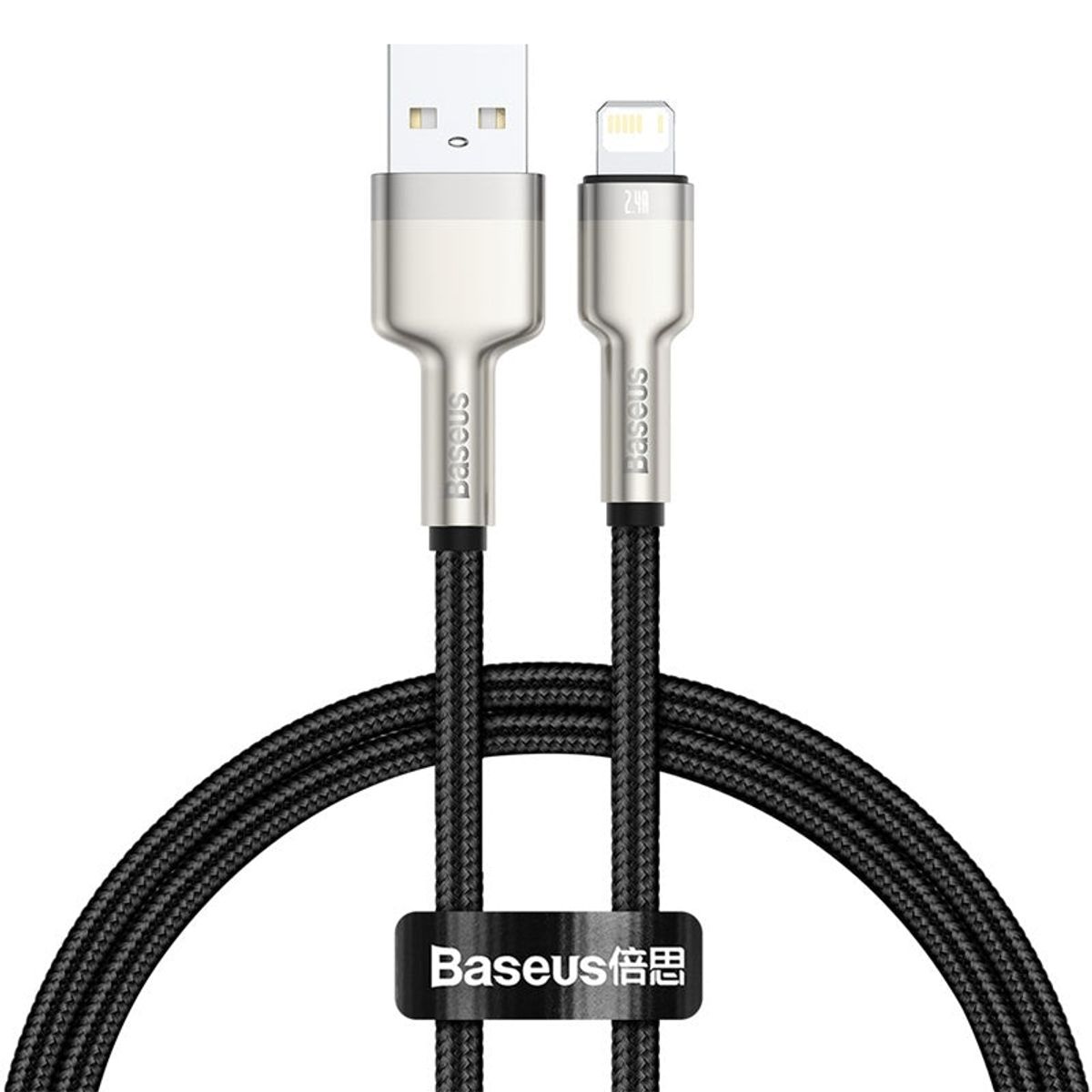 BASEUS - Cable Carga Metálico Baseus USB a Lightning de 25 cm Negro