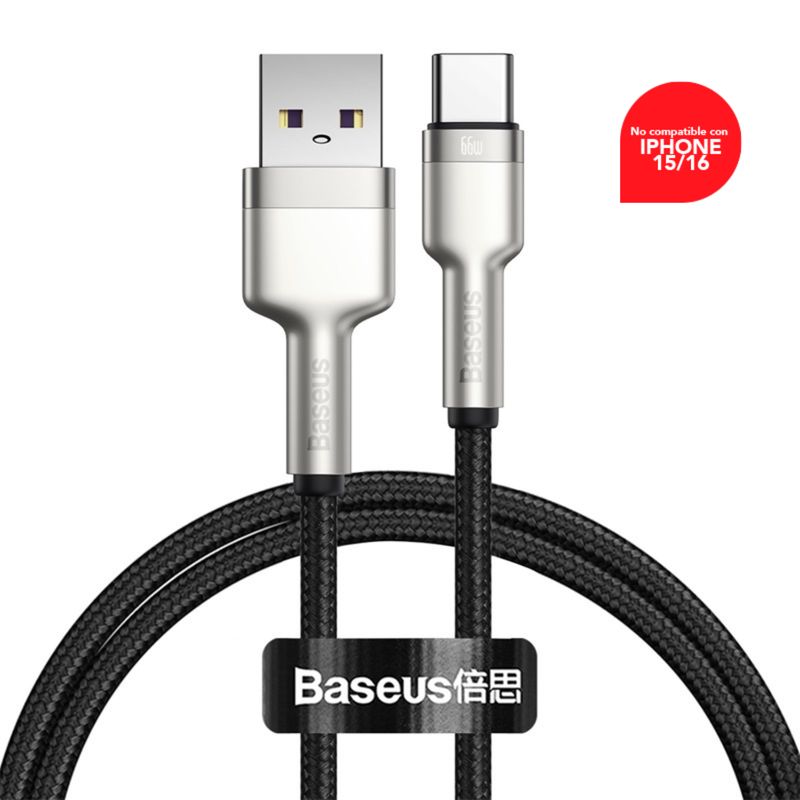 BASEUS - Cable Carga Rápida Metálico Baseus USB a Tipo-C de 100 cm 66W Negro