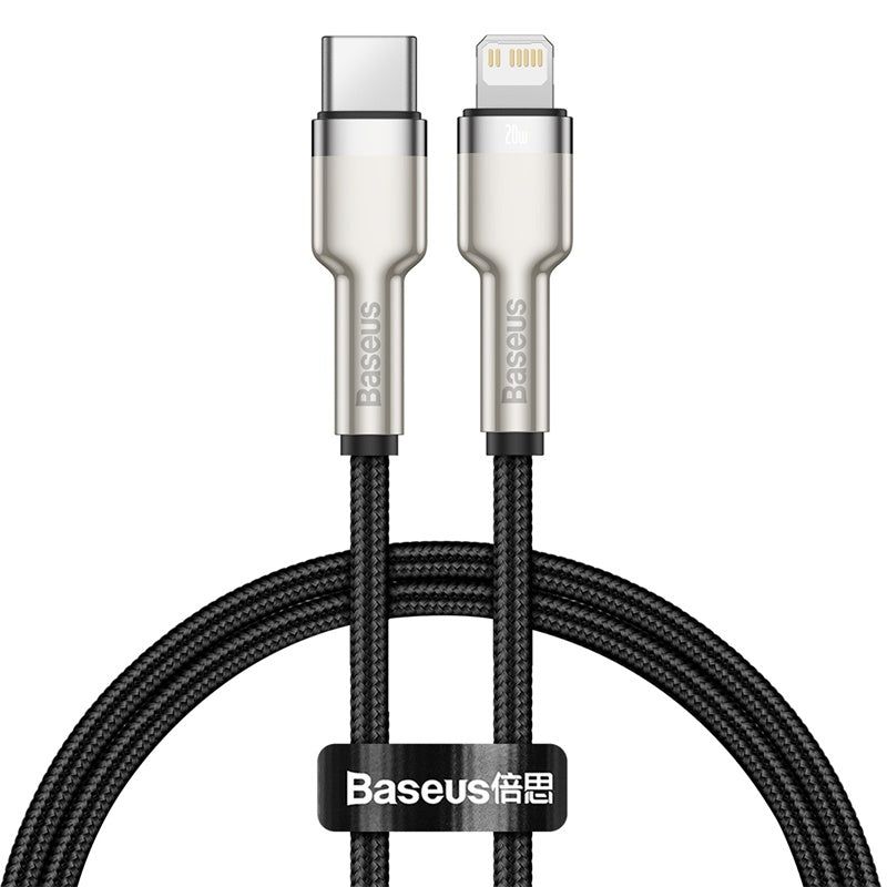 BASEUS - Cable Carga Rápida Metálico Baseus Tipo-C a Lightning 25 cm 20W Negro