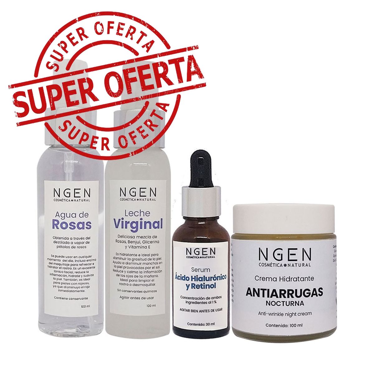 COSMETICA NATURAL NGEN - Set Facial Nocturno Proenvejecimiento Flores y Retinol