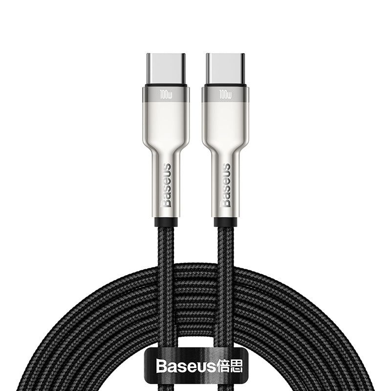BASEUS - Cable Carga Rápida Metálico Baseus Tipo-C a Tipo-C 200 cm 100W Negro