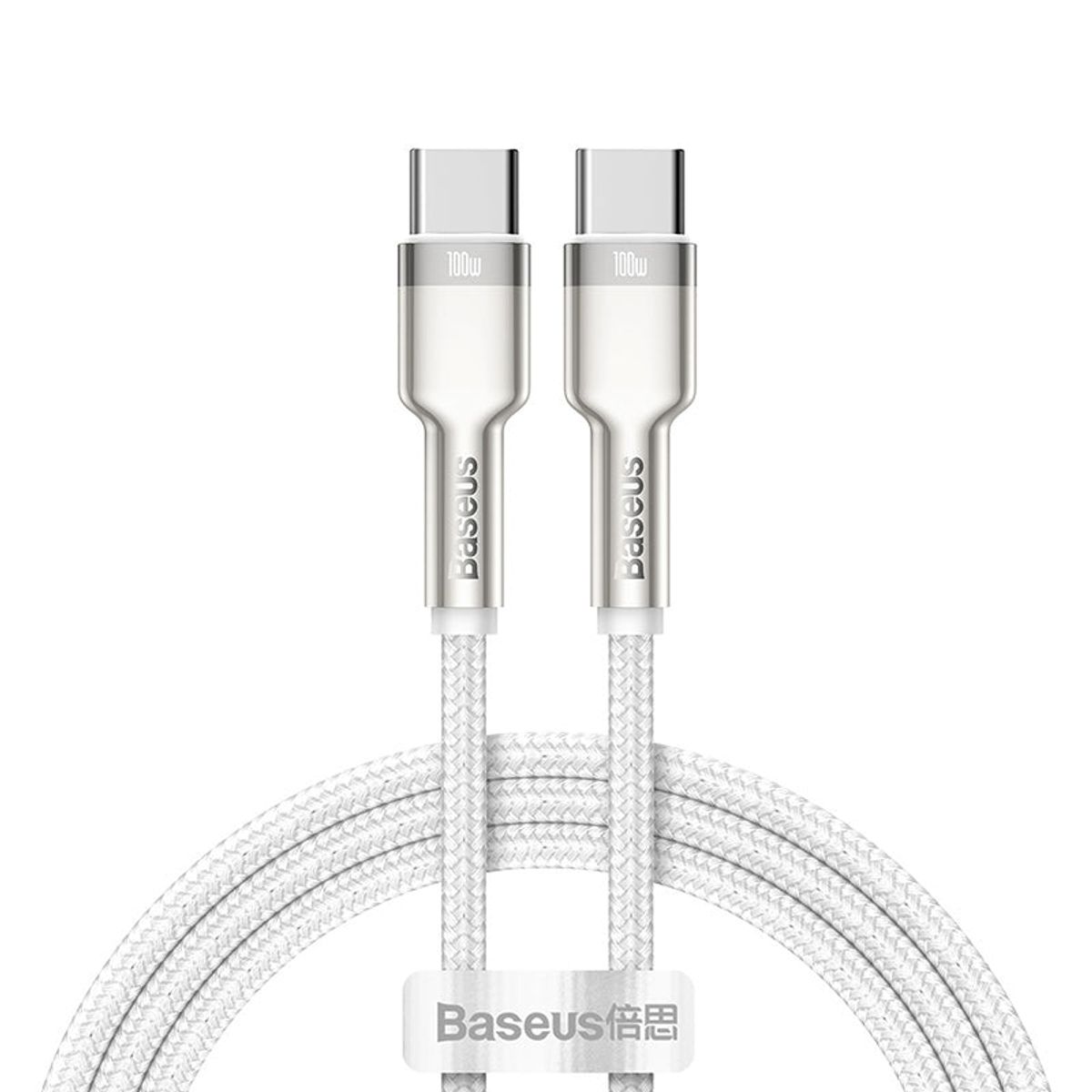 BASEUS - Cable Carga Rápida Metálico Baseus Tipo-C a Tipo-C 100 cm 100W Blanco