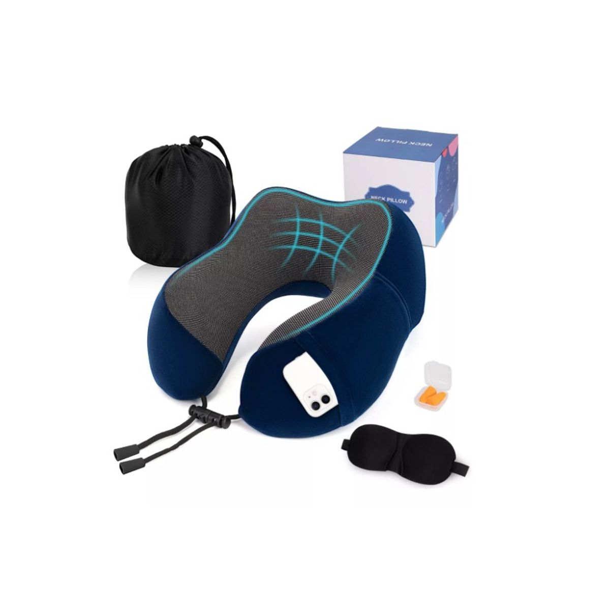 GENERICO - Almohada De Cuello Para Viaje Trabajo Cojín Soporte Cómodo Azul Oscuro