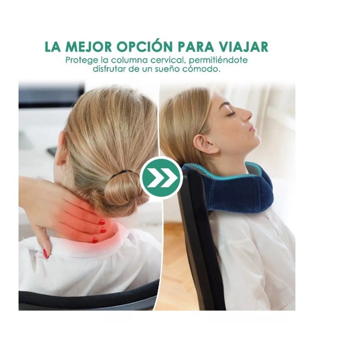 GENERICO - Almohada De Cuello Para Viaje Trabajo Cojín Soporte Cómodo Azul Oscuro