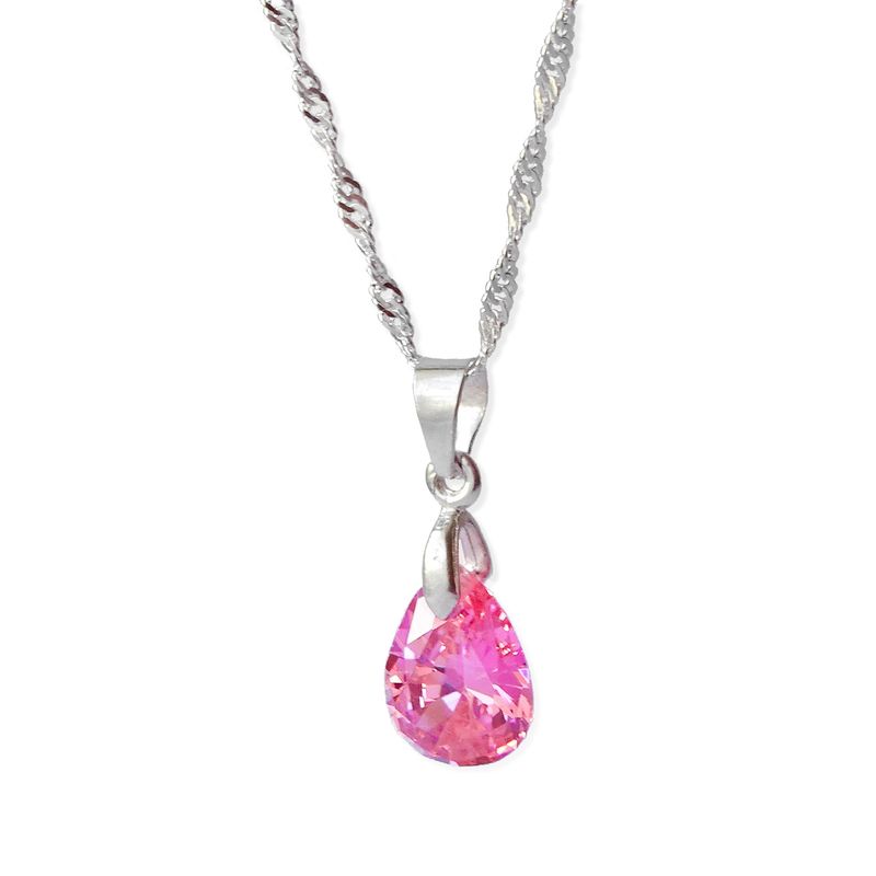 MABELITA - Cadena De Plata Singapur con Gota Rosa
