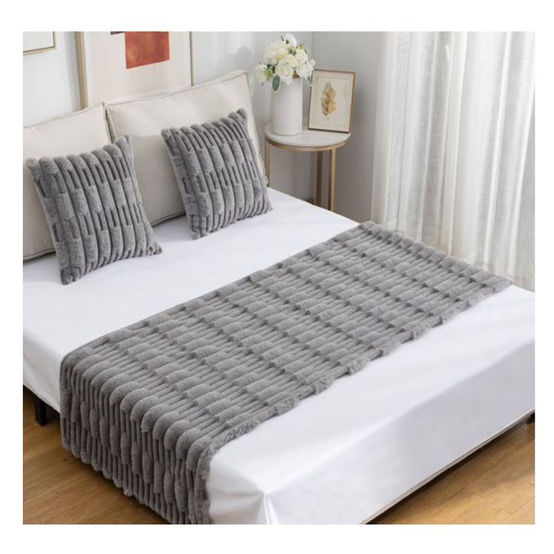 COMPRAPO - Set Piecera + 2 Fundas Cojín Tipo Piel Modelo Bambú Color Gris