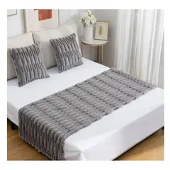 COMPRAPO - Set Piecera + 2 Fundas Cojín Tipo Piel Modelo Bambú Color Gris