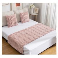 Set Piecera + 2 Fundas Cojín Tipo Piel Modelo Bambú Color Rosa Pastel