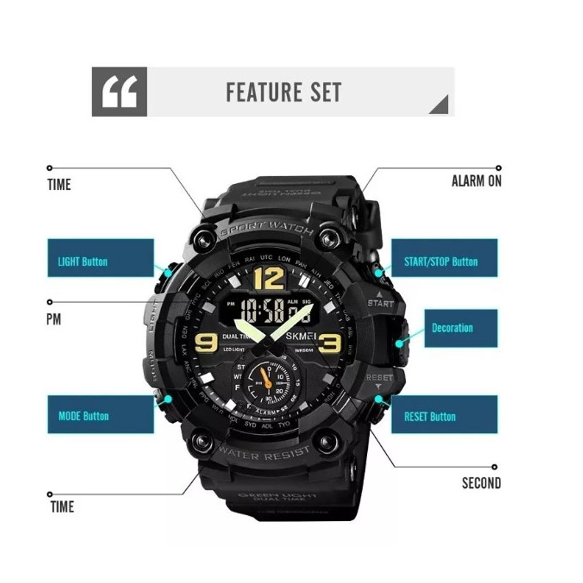 GENERICO - Reloj Militar Táctico Skmei Sumergible Cronometro Alarma Verde