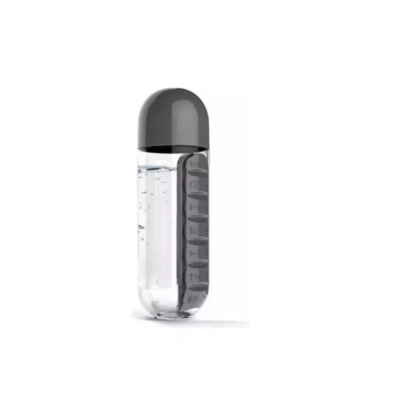 GENERICO - Botella De Agua 600 Ml + Pastillero Organizador De Pastillas Negro