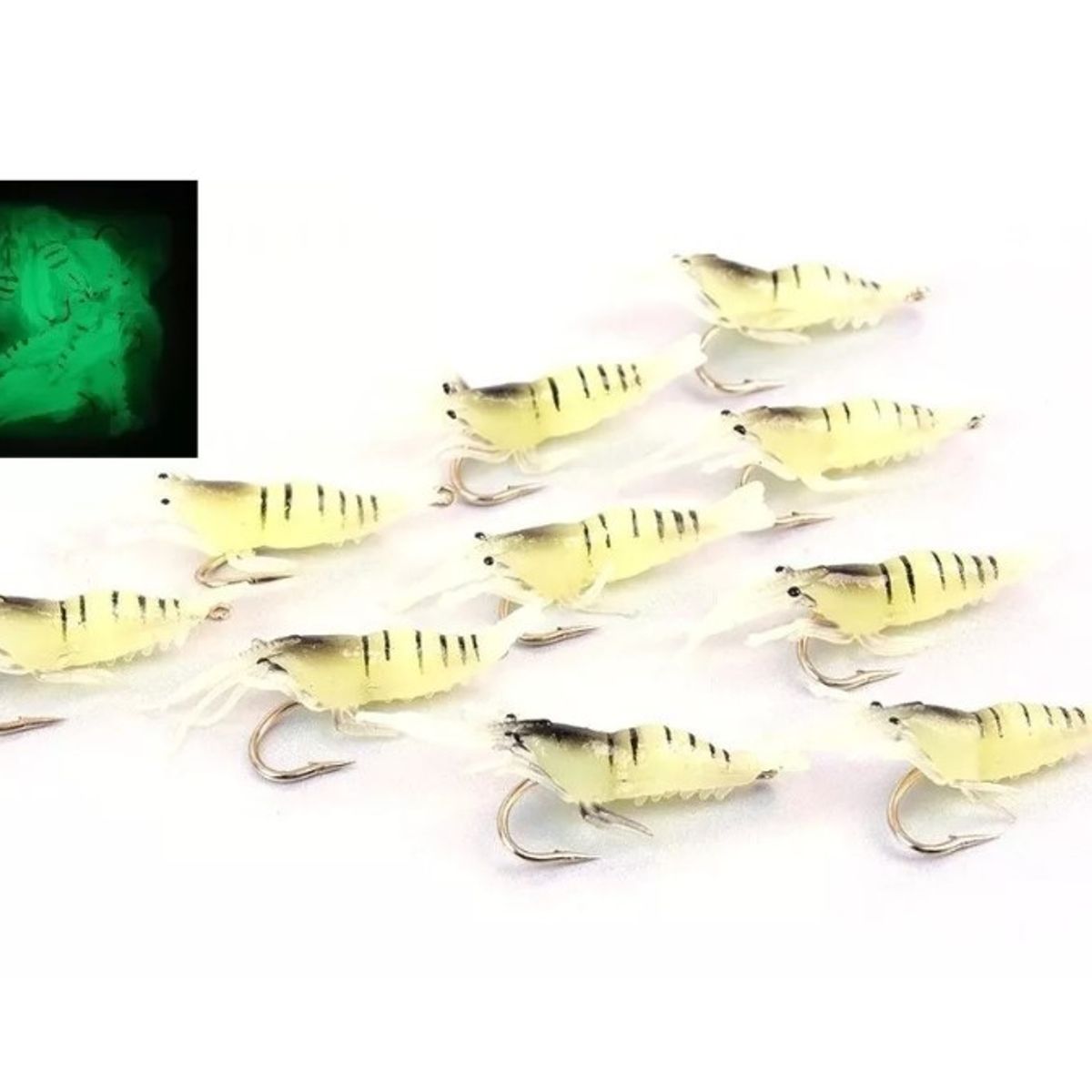 GENERICO - 10 Señuelos Cebo Pesca Blando Tipo Camarón Fluorescente